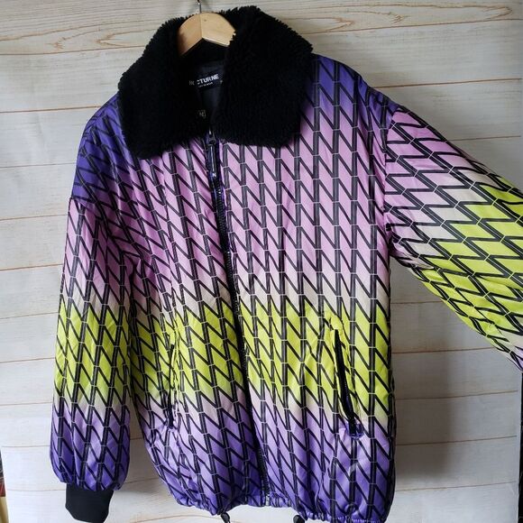 Nocturne Oversized Puffer Jacket Coat Faux Fur Collar Ombre Lined Women Small 36 - Picture 6 of 16